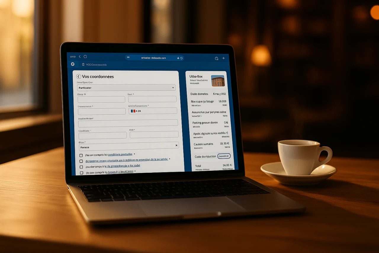 Réservation d’un box Urbabox sur ordinateur, interface en ligne accessible 24h/24